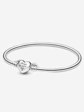 Limited Edition Pandora Silver Heart Clasp Bangle Bracelet- Always By Your Side